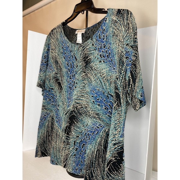 Drapers Damons, Womens, Blouse, 2X Peacock Feather, Short Sleeves - Picture 11 of 16